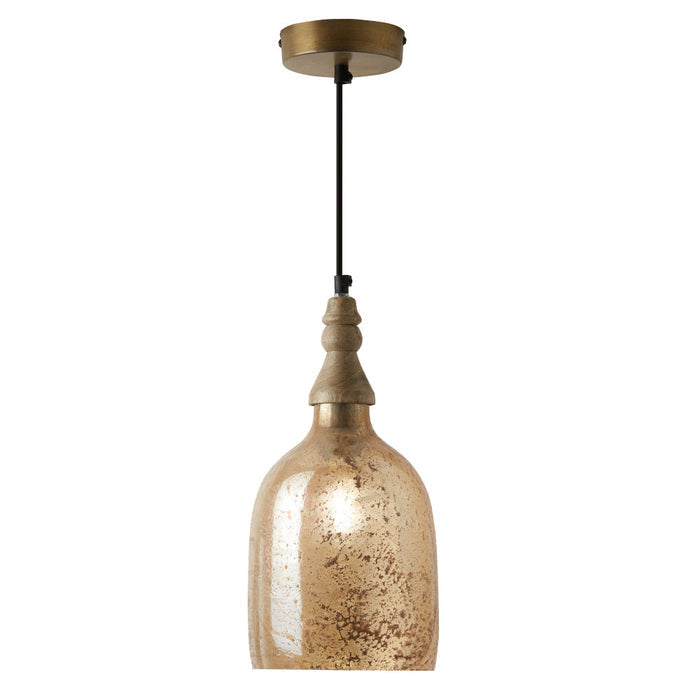 7" Regan Champagne Glass Pendant Light. Lit