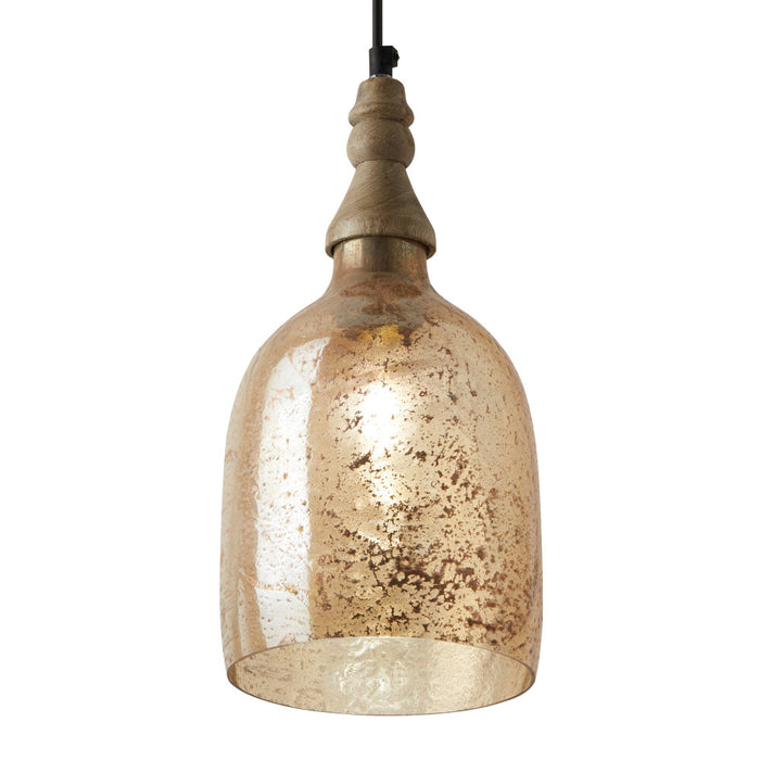 7" Regan Champagne Glass Pendant Light. Shade close up, lit