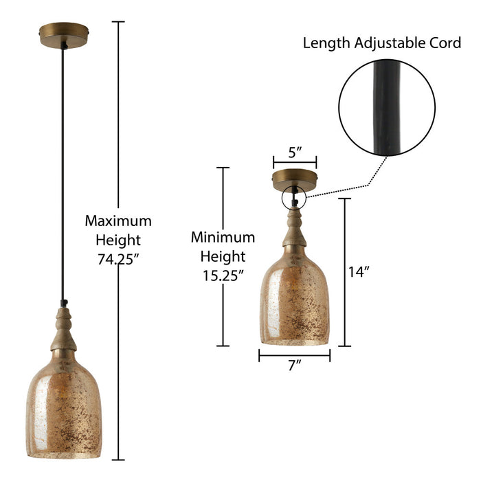 7" Regan Champagne Glass Pendant Light