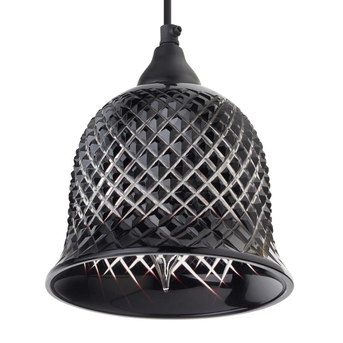 7" W Drake Black Hand Blown Glass Bell Shade Pendant Light. Shade closeup-Off
