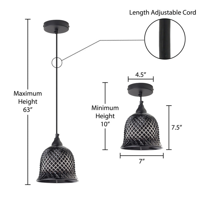 7" W Drake Black Hand Blown Glass Bell Shade Pendant Light