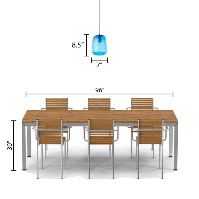 7" W Payton Retro Blue Hand Blown Glass Globe Shade Pendant Light with Hand Cut Honeycomb Design