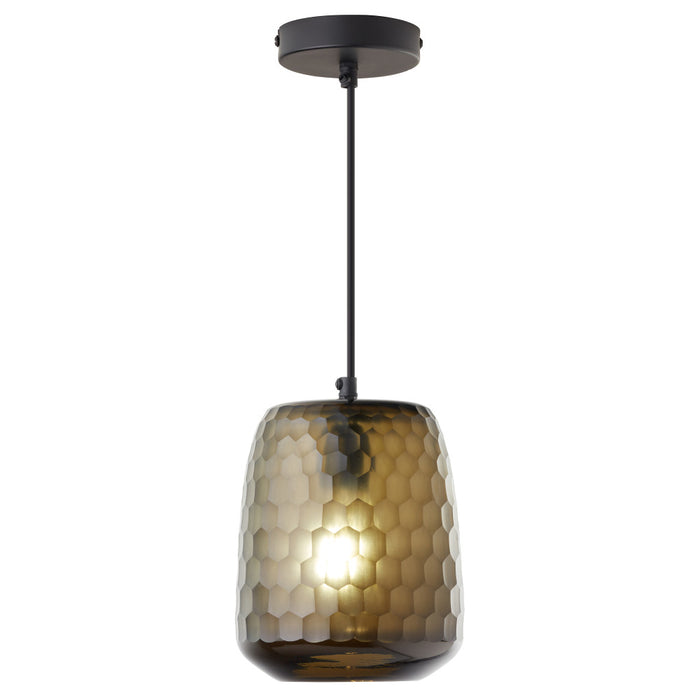 7" W Payton Retro Brown Hand Blown Glass Globe Shade Pendant Light with Hand Cut Honeycomb Design-On