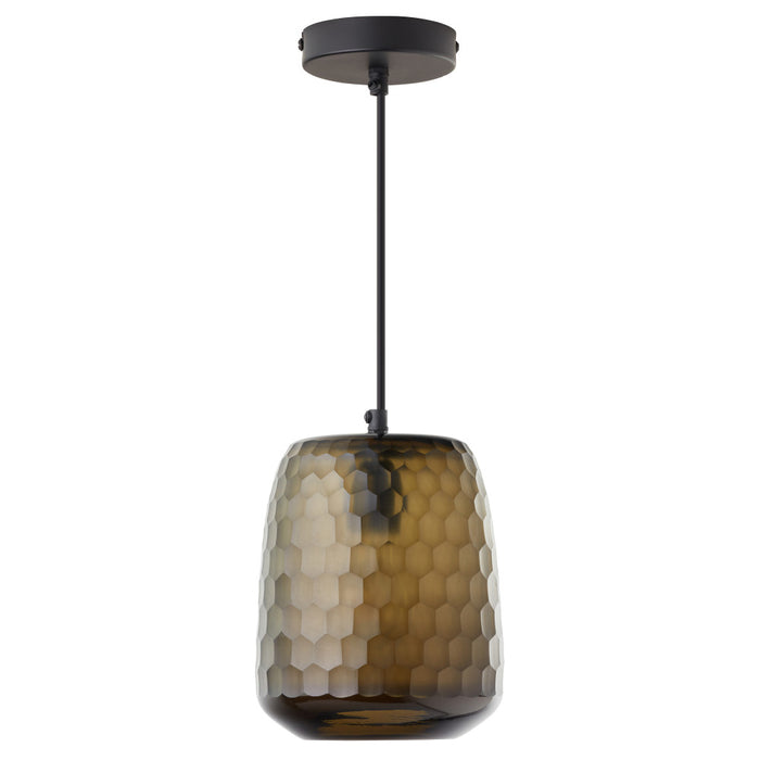 7" W Payton Retro Brown Hand Blown Glass Globe Shade Pendant Light with Hand Cut Honeycomb Design-Off