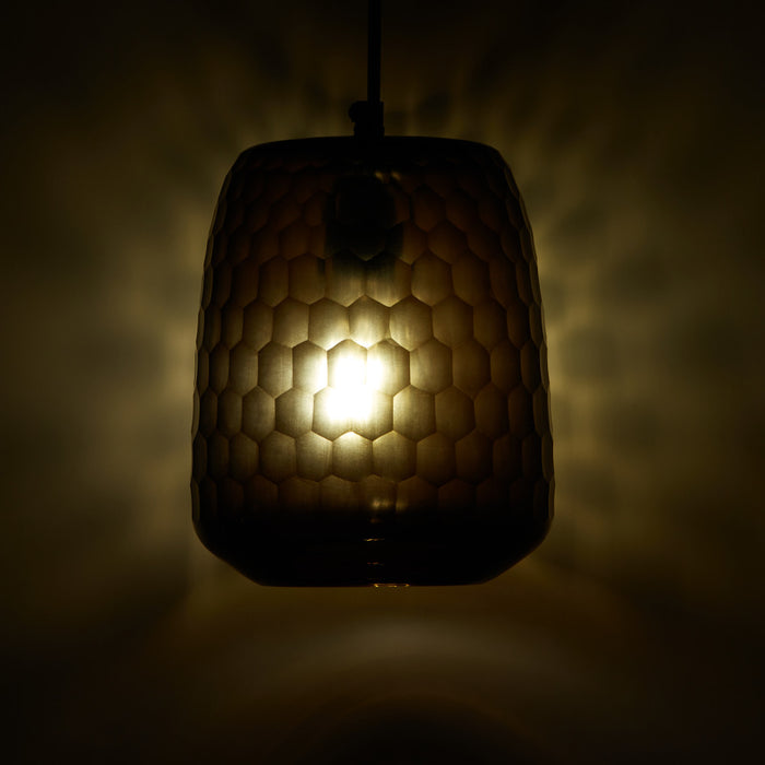 7" W Payton Retro Brown Hand Blown Glass Globe Shade Pendant Light with Hand Cut Honeycomb Design