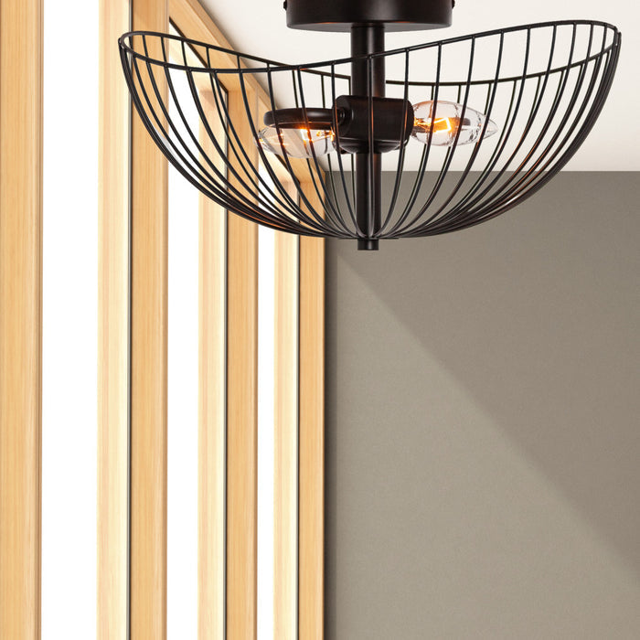 7.125" H Brigitte Black Painted Metal Bowl Shade Ceiling Light hanging from a ceiling