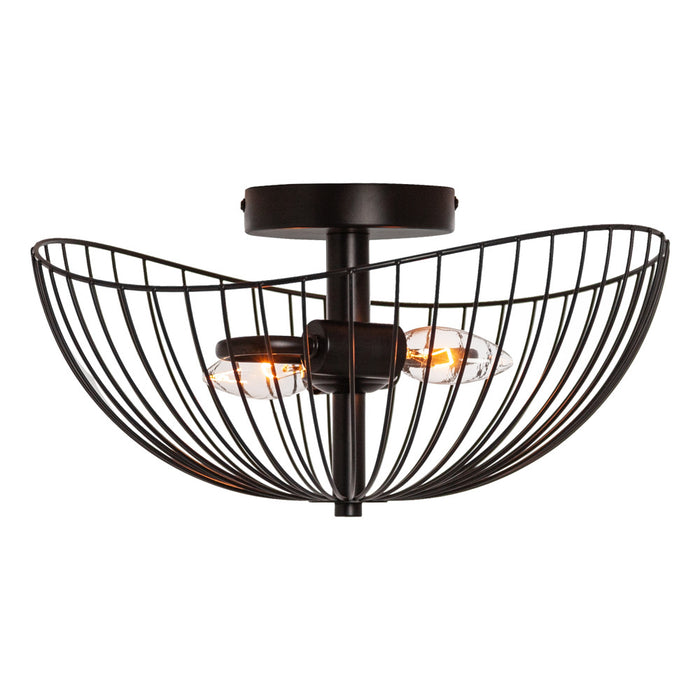 7.125" H Brigitte Black Painted Metal Bowl Shade Ceiling Light-On