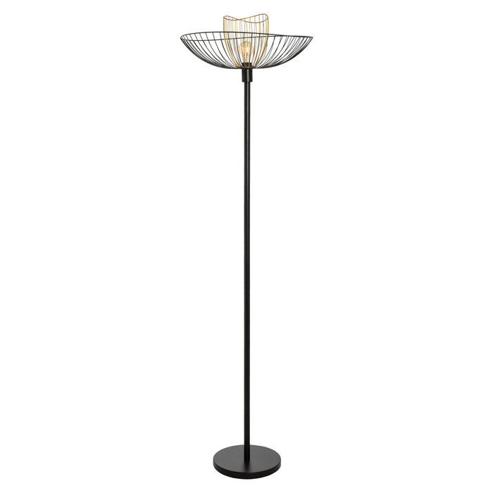 71"H Black Metal 1-Light Floor Lamp with Painted Metal Shade-On