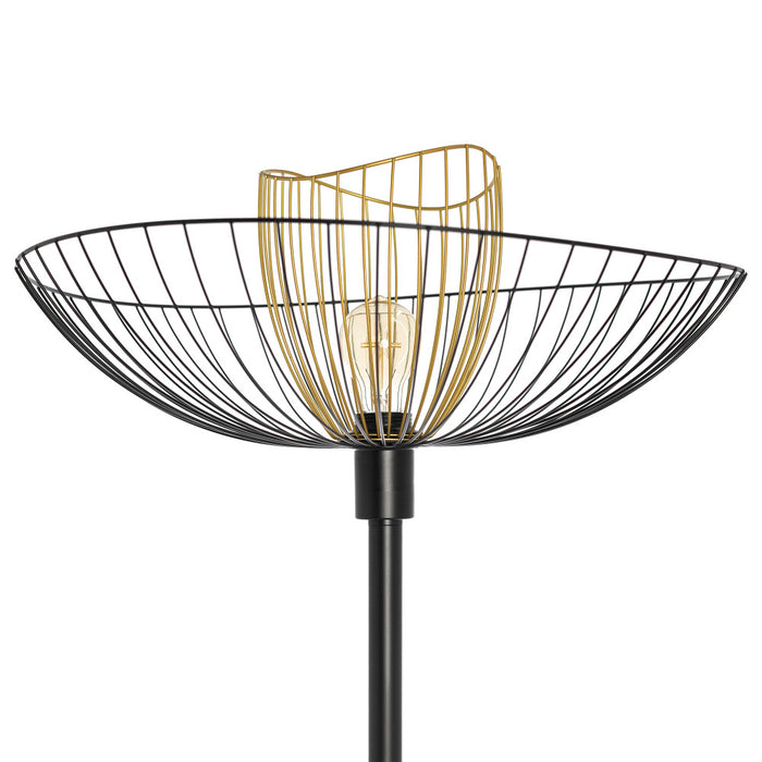 71"H Black Metal 1-Light Floor Lamp with Painted Metal Shade. Shade closeup-Off