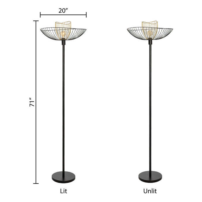 71"H Black Metal 1-Light Floor Lamp with Painted Metal Shade