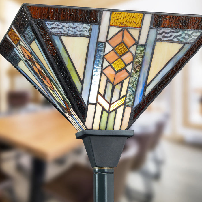71"H Stained Glass Mission Style Southwestern Torchiere on a blurred background
