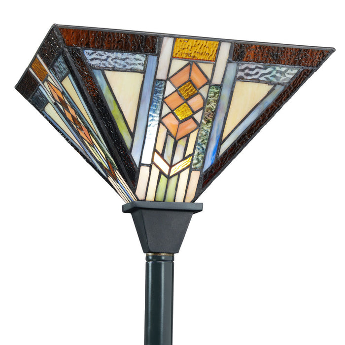 71"H Stained Glass Mission Style Southwestern Torchiere. Shade closeup-On
