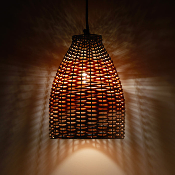 7.5" W Beachy White and Tan Dome Shade Rattan Pendant