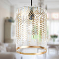 7.5" W Fiona Glam Gold and Clear Glass Drum Shade Pendant in a blurred indoor setting