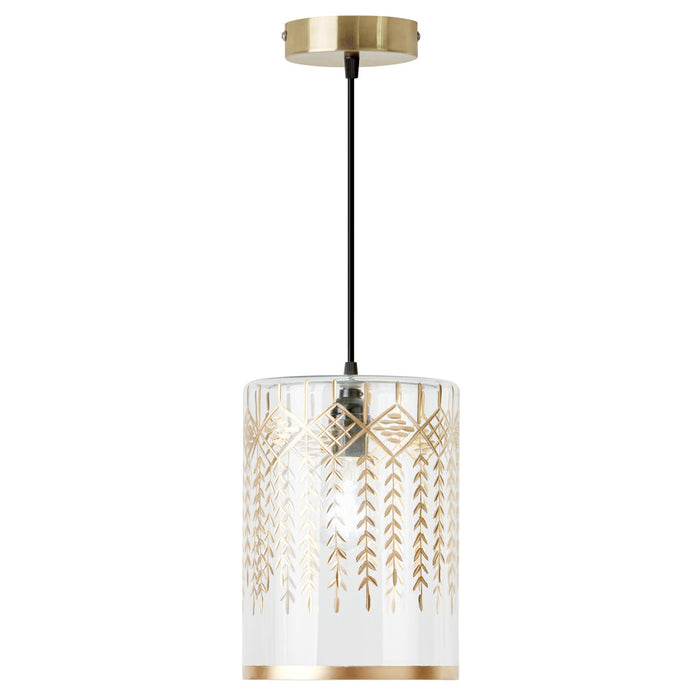 7.5" W Fiona Glam Gold and Clear Glass Drum Shade Pendant-On