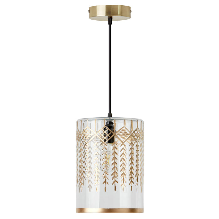 7.5" W Fiona Glam Gold and Clear Glass Drum Shade Pendant-Off