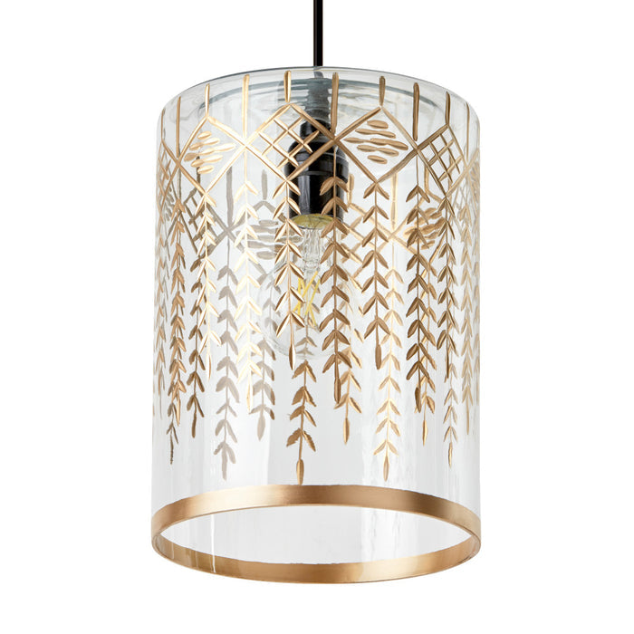 7.5" W Fiona Glam Gold and Clear Glass Drum Shade Pendant. Shade closeup-Off