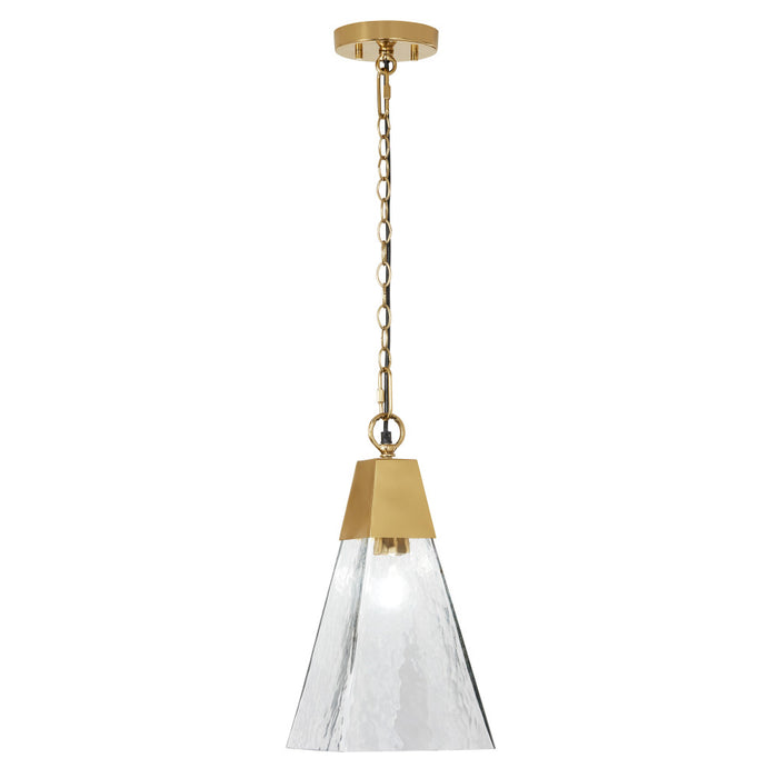 8" 1-Light Clear and Gold Cone Shaded Pendant-On