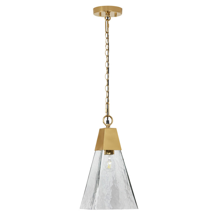 8" 1-Light Clear and Gold Cone Shaded Pendant-Off