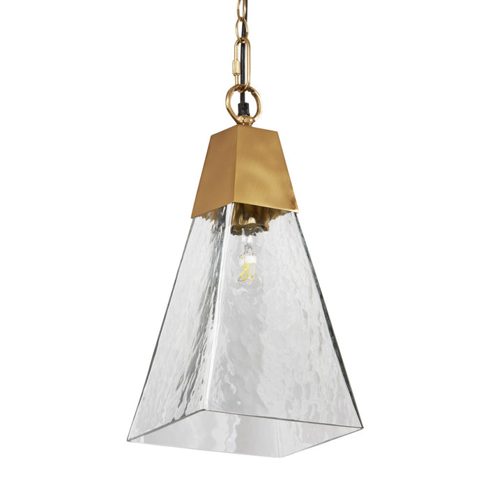 8" 1-Light Clear and Gold Cone Shaded Pendant. Shade closeup-Off
