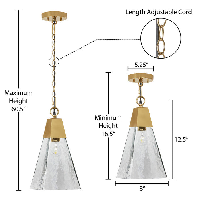8" 1-Light Clear and Gold Cone Shaded Pendant