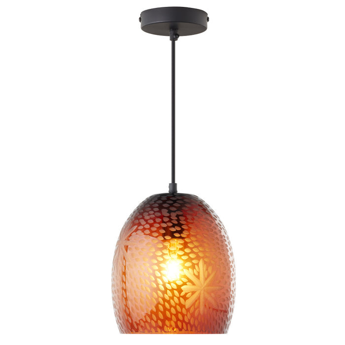 8" W Charity Retro Red Hand-Blown Glass Dome Shade Pendant Light with Hand Cut Star Design-On