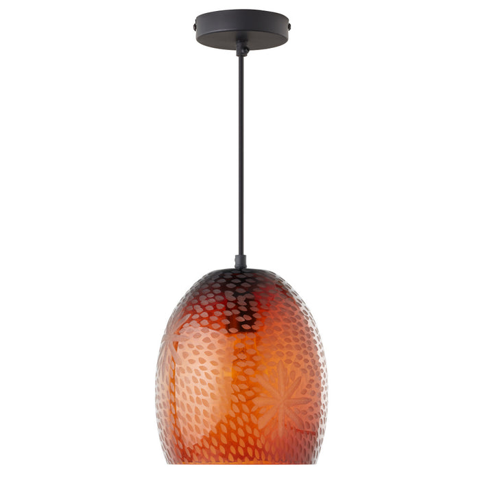 8" W Charity Retro Red Hand-Blown Glass Dome Shade Pendant Light with Hand Cut Star Design-Off