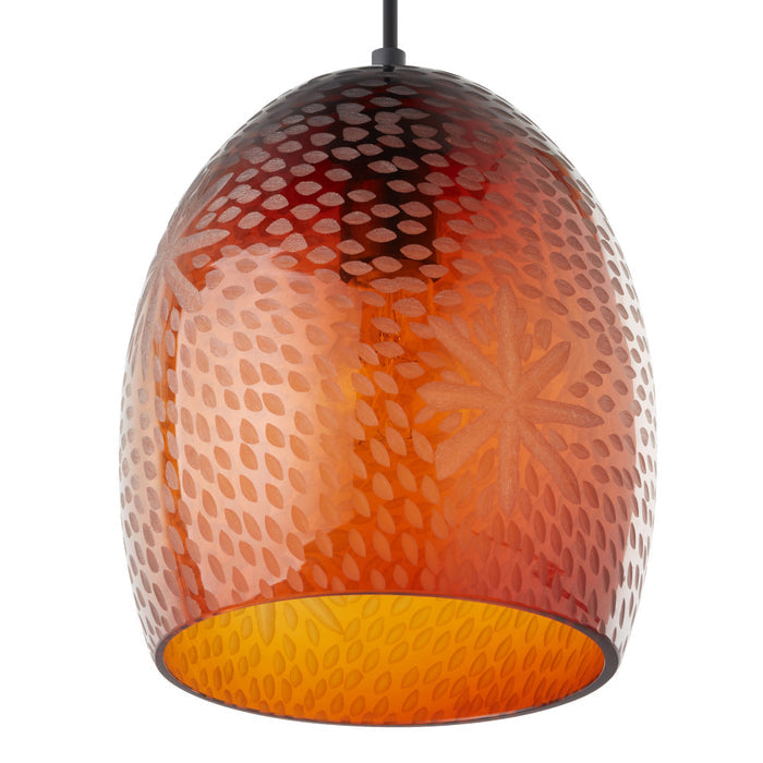 8" W Charity Retro Red Hand-Blown Glass Dome Shade Pendant Light with Hand Cut Star Design. Shade closeup-Off