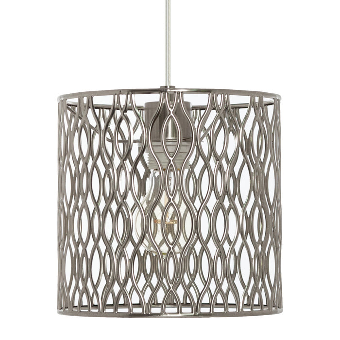 8.13"W Sami Metal Pendant Light With Silver-Tone Shade. Shade closeup-Off
