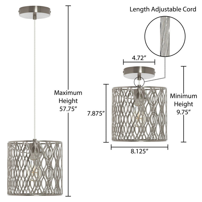 8.13"W Sami Metal Pendant Light With Silver-Tone Shade