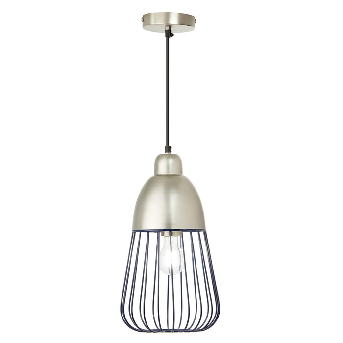 8.25" W Taylor Industrial Blue and Silver Cone-Like Shade Pendant-On