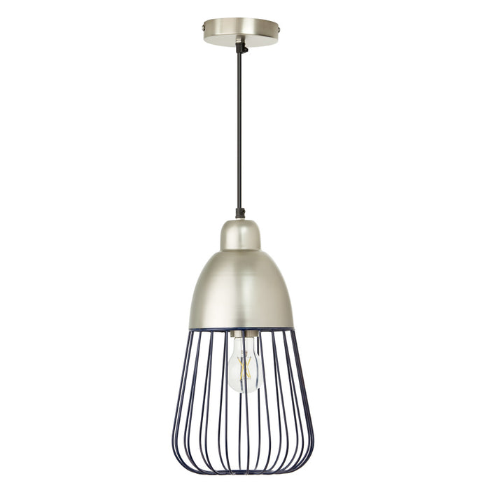 8.25" W Taylor Industrial Blue and Silver Cone-Like Shade Pendant-Off