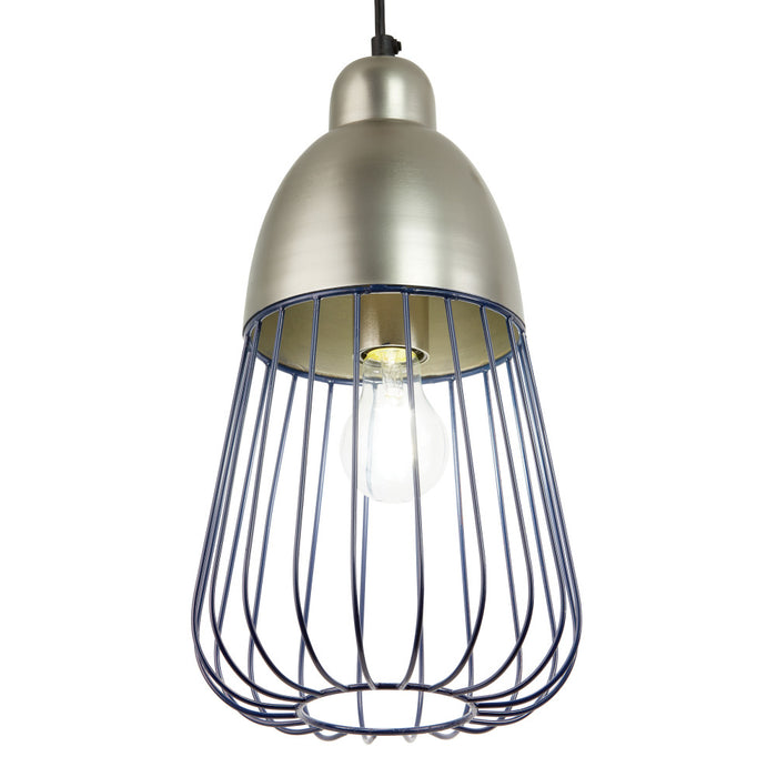 8.25" W Taylor Industrial Blue and Silver Cone-Like Shade Pendant. Shade closeup-On