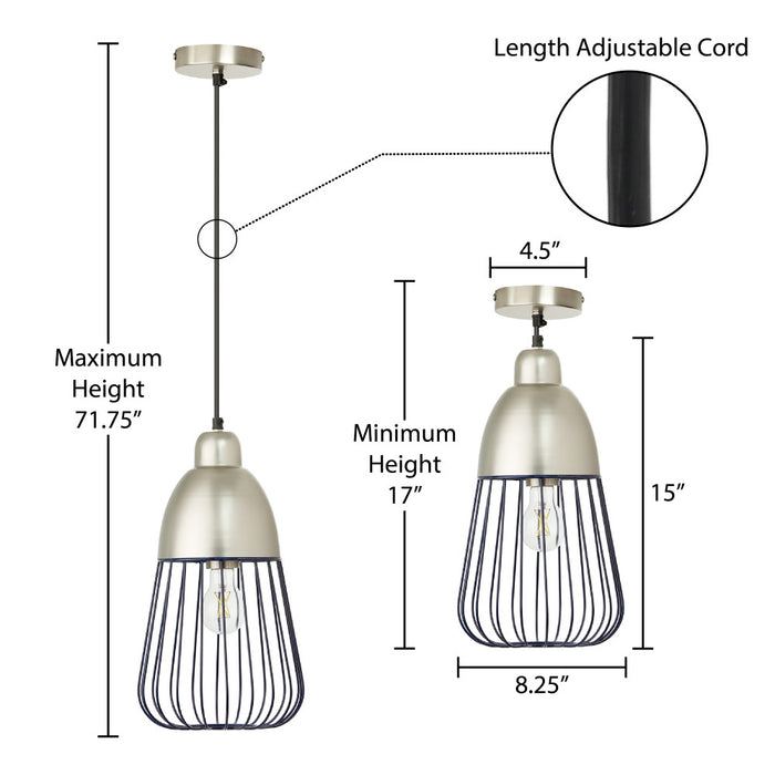 8.25" W Taylor Industrial Blue and Silver Cone-Like Shade Pendant