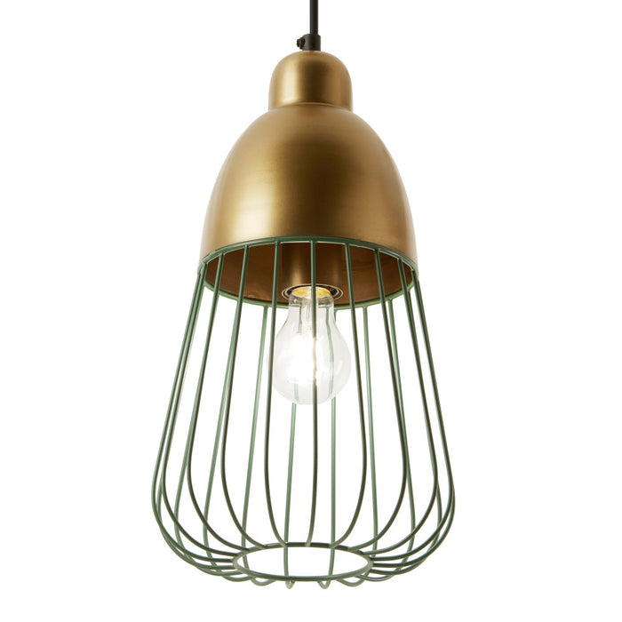 8.25" W Taylor Industrial Emerald Green and Gold Cone-Like Shade Pendant. Shade closeup-On