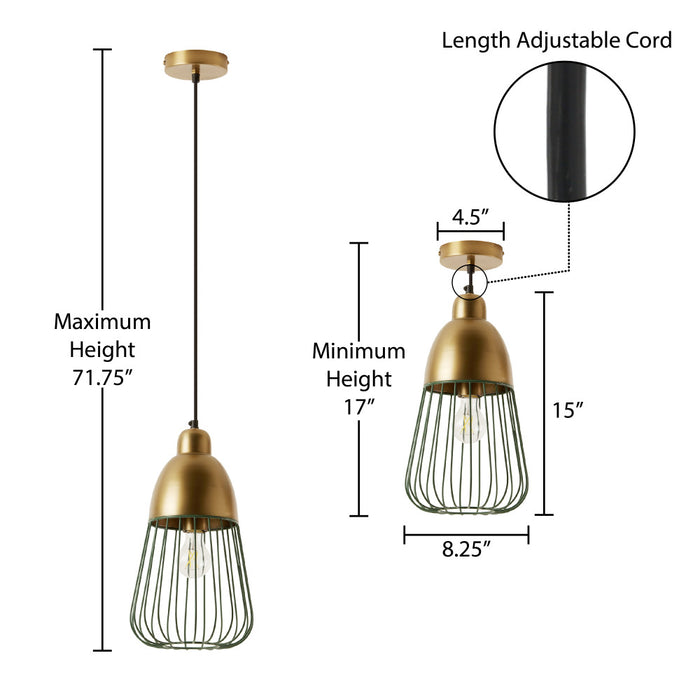 8.25" W Taylor Industrial Emerald Green and Gold Cone-Like Shade Pendant