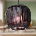 8.5" W Trista Retro Plum Globe Handblown Glass Shade Pendant Light with Hand Cut Stripe Design in a blurred indoor setting