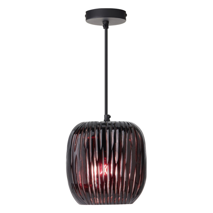 8.5" W Trista Retro Plum Globe Handblown Glass Shade Pendant Light with Hand Cut Stripe Design-On