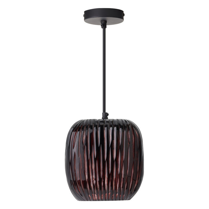 8.5" W Trista Retro Plum Globe Handblown Glass Shade Pendant Light with Hand Cut Stripe Design-Off