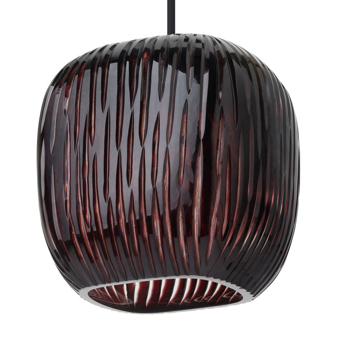 8.5" W Trista Retro Plum Globe Handblown Glass Shade Pendant Light with Hand Cut Stripe Design. Shade closeup-Off