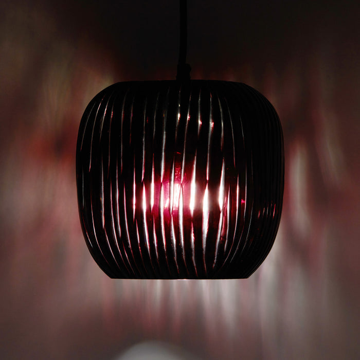 8.5" W Trista Retro Plum Globe Handblown Glass Shade Pendant Light with Hand Cut Stripe Design
