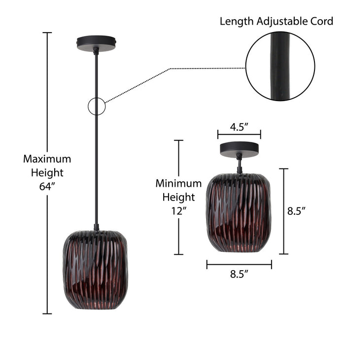 8.5" W Trista Retro Plum Globe Handblown Glass Shade Pendant Light with Hand Cut Stripe Design
