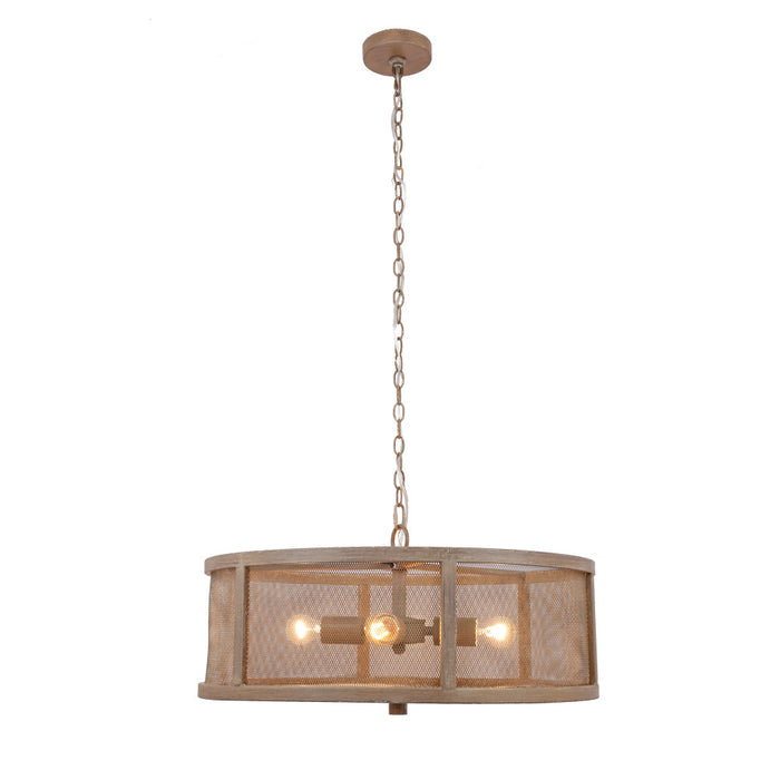 8"H Dixsie Woodgrain Finish Metal Caged Farmhouse 4-Light Chandelier-On