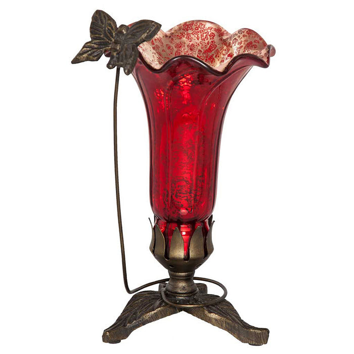 9" H Hand Blown Mercury Glass Butterfly Lily Lamp - Red-Off