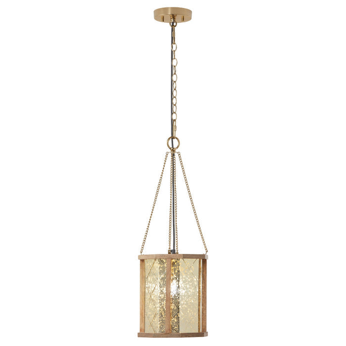 9-in. 1-Light Pendant Light with Painted Gold Mercury Glass and Wood Shade-On