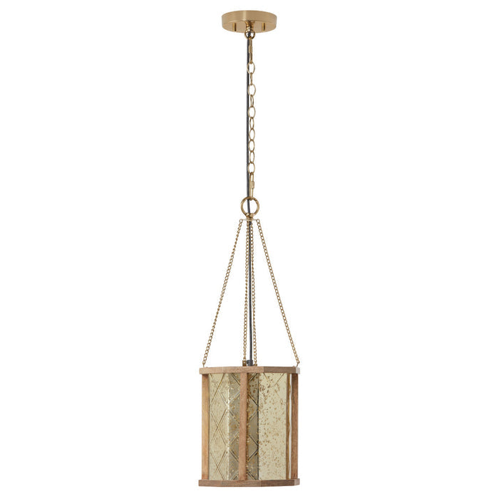9-in. 1-Light Pendant Light with Painted Gold Mercury Glass and Wood Shade-Off