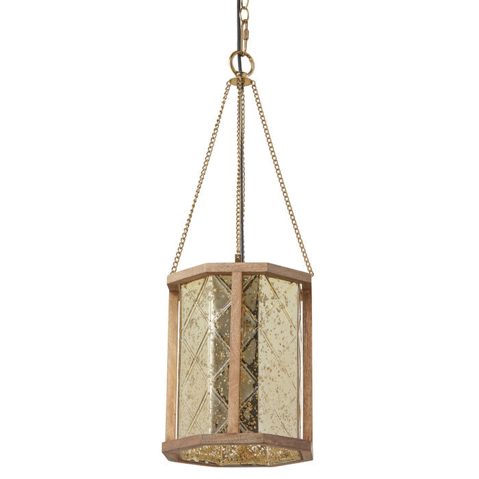 9-in. 1-Light Pendant Light with Painted Gold Mercury Glass and Wood Shade. Shade closeup-Off