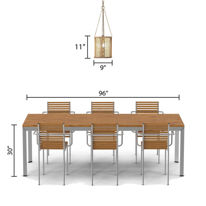 9-in. 1-Light Pendant Light with Painted Gold Mercury Glass and Wood Shade