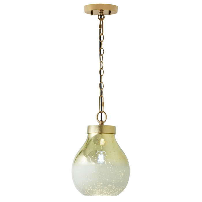 9 in. Gold 1-Light Pendant with Gold and Cream Ombre Mercury Glass Shade-On