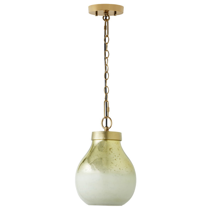 9 in. Gold 1-Light Pendant with Gold and Cream Ombre Mercury Glass Shade-Off